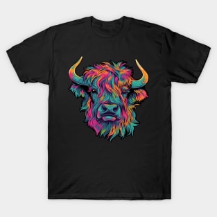 Scottish Hairy Highland Cow Colourful T-Shirt